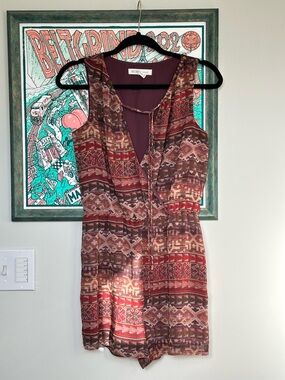 BCBGeneration Bohemian Multicolor Brown Sleeveless Chiffon Romper Women’s XXS